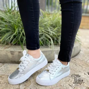 Tenis Bolichero Mujer Plateado